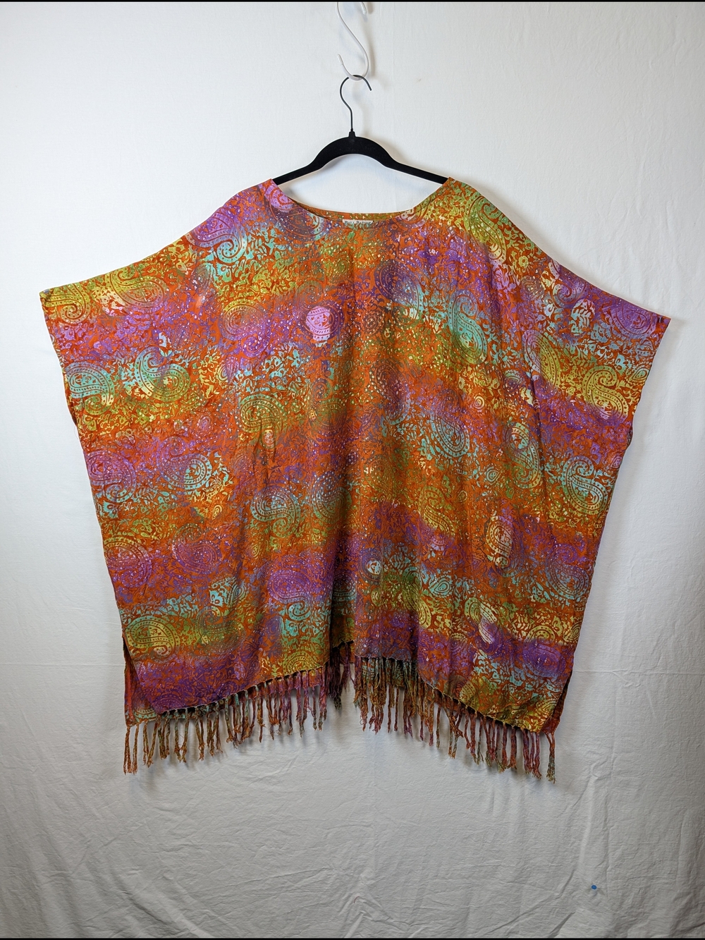 Bali Batiks Short Fringed Caftan Hand Painted Resort Wear